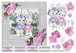 Romantic Bunnies with Roses Square Card Front