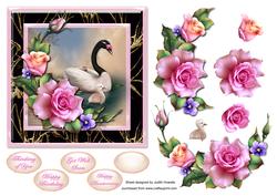 Swan with Cygnets and Roses Card Front