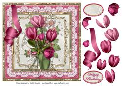 Tulip Bouquet in Lace Frame Large Square Card Front