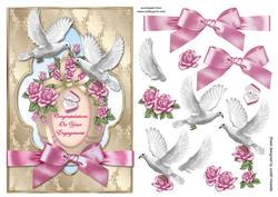 Doves Roses and Bow Engagement Card Front