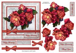 Rose Bouquet on Silver Satin Bow Wrap Card Front