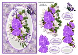 Lilac Rose Bouquet in Oval Dome Card Front