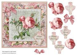Vintage Pink Rose Layered Square Card Front