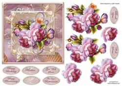 Lilac Roses in Ornate Frame Square Card Front