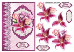 Flower Bouquet with Lace Side Border Card Front