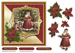 Vintage Santa and Poinsettia Square Card Front
