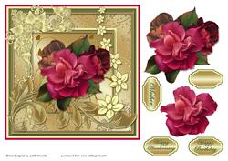 Rose Spray on Decorated Gold Card Front