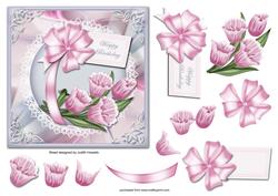 Pink Flowers and Bow Card Front