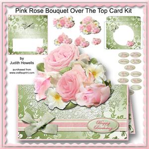 Pink Rose Bouquet Over the Top Card Kit