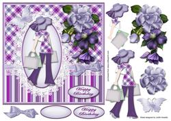 Purple Shopping with Flowers Large Square Card Front