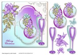 Christmas Baubles Glasses and Holly Card Front