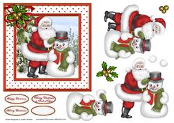 Santa and Snowman Square Card Front