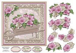 Barrow of Pink and Cream Flowers Card Front