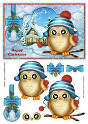 Christmas Owl and Bauble Blue Card Front