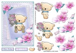 Bear with Flowers Layered Panels Card Front
