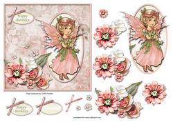 Fairy Girl and Flowers Pink Square Card Front
