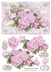 Pink Rose Bouquet in Lace Frame Card Front
