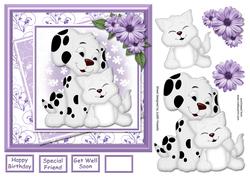 Puppy and Kitten Lilac Layered Panels Card Front