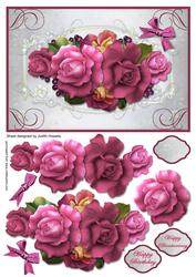 Cerise Rose Spray Large Card Front