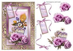 Flower Arrangement in Lilac and Gold Card Front