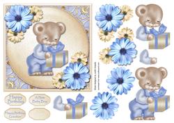 Blue Bear with Gift Square Card Front