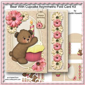 Bear with Cupcake Asymmetric Fold Card Kit