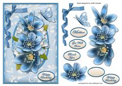 Blue Flower Spray Large Card Front