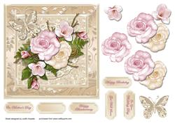 Pink and Cream Flowers Card Front