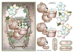 Bear with Basket of Flowers Large Card Front