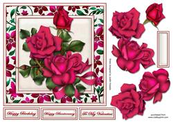 Red Roses in Floral Frame Card Front