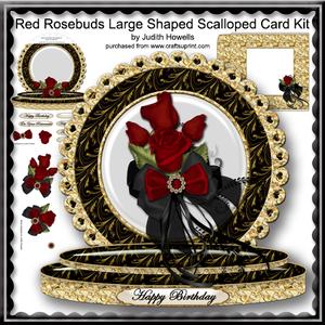 Red Rosebuds Large Shaped Scalloped Card Kit