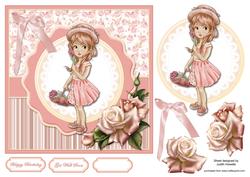 Girl with Basket of Flowers Square Card Front