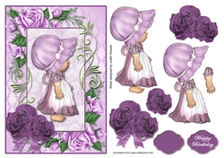 Lilac Bonnet Girl In Rose Frame Card Front