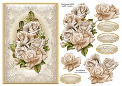 Cream Roses In Rose Frame Card Front