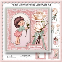 Happy Girl With Roses Large Card Kit