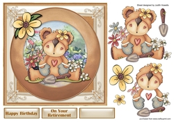 Gardening Bear Square Card Front