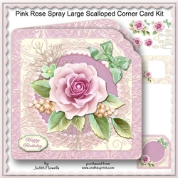 Pink Rose Spray Large Scalloped Corner Card Kit