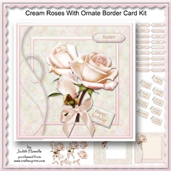 Cream Roses With Ornate Border Card Kit