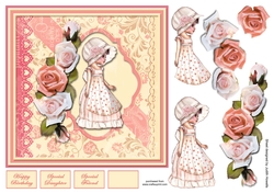 Vintage Girl Pink Square Card Front