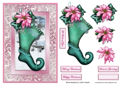 Christmas Stocking And Poinsettia Card Front