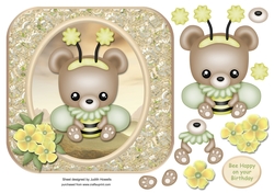 Bee Happy Bear Rounded Square Card Front