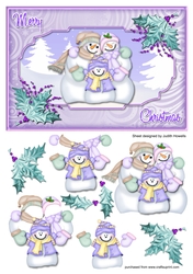 Snow Family Large Christmas Card Front