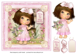 Cute Girl Large Pink Square Card Front