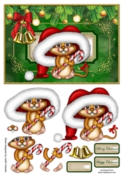 Santa Mouse Christmas Decoupage Card Front