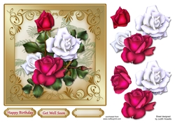 Red And White Roses Gold Card Front