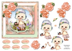 Sweet Girl And Bird Square Card Front