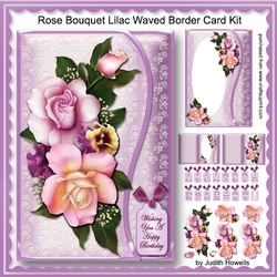 Rose Bouquet Lilac Waved Border Card Kit