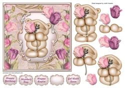 Bear With Tulips Square Card Front