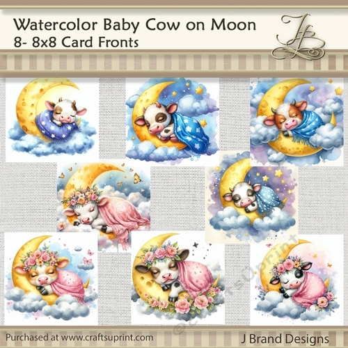 Watercolor Boy and Girl Cows on the Moon