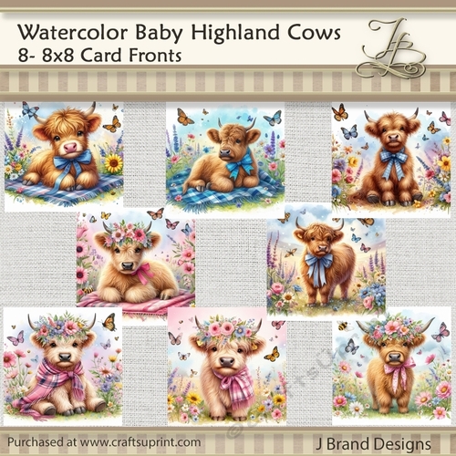 Watercolor Boy and Girl Highland Cows 